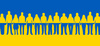Flagge Ukraine: oben blau unten gelb; Mittig eine Menschenkette